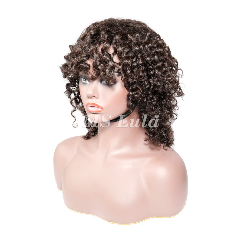 Human Hair Deep Wave Machine-made Bob Wig with Bangs - 图片 5